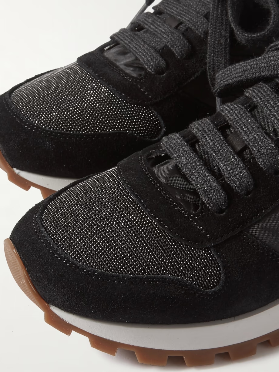 Bead-embellished nylon and suede sneakers Bead-embellished nylon and suede sneakers
