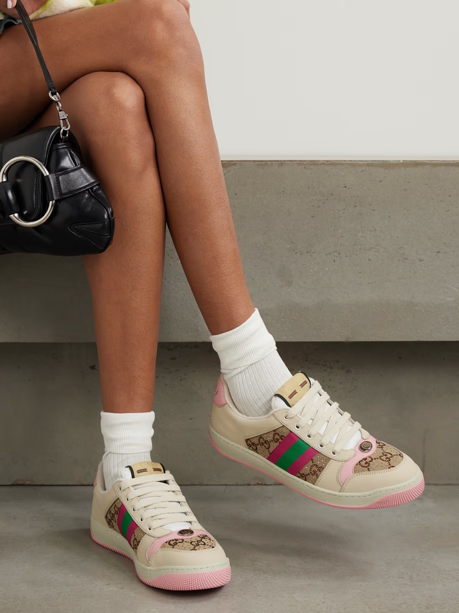 Screener embellished canvas and leather sneakers Screener embellished canvas and leather sneakers