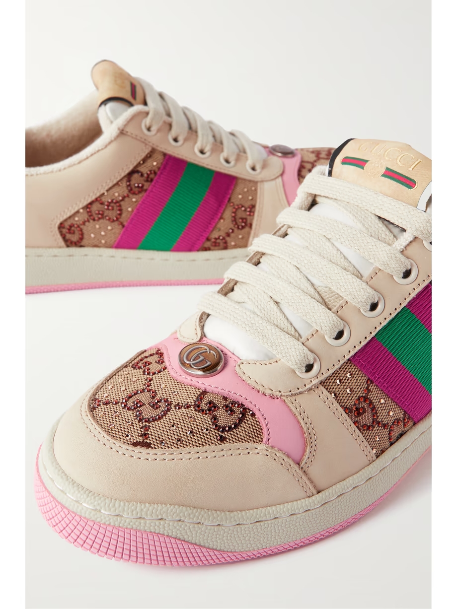 Screener embellished canvas and leather sneakers Screener embellished canvas and leather sneakers
