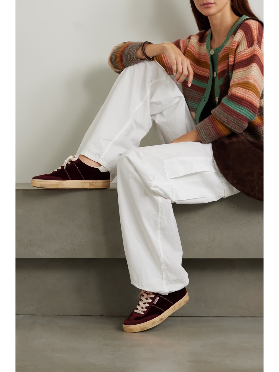 Soul-Star distressed suede and leather-trimmed velvet sneakers Soul-Star distressed suede and leather-trimmed velvet sneakers