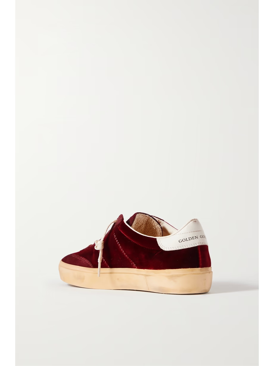 Soul-Star distressed suede and leather-trimmed velvet sneakers Soul-Star distressed suede and leather-trimmed velvet sneakers