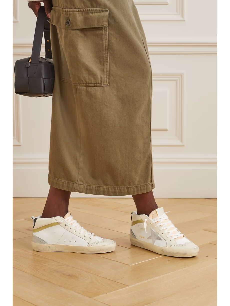 Mid Star distressed suede-trimmed leather sneakers Mid Star distressed suede-trimmed leather sneakers