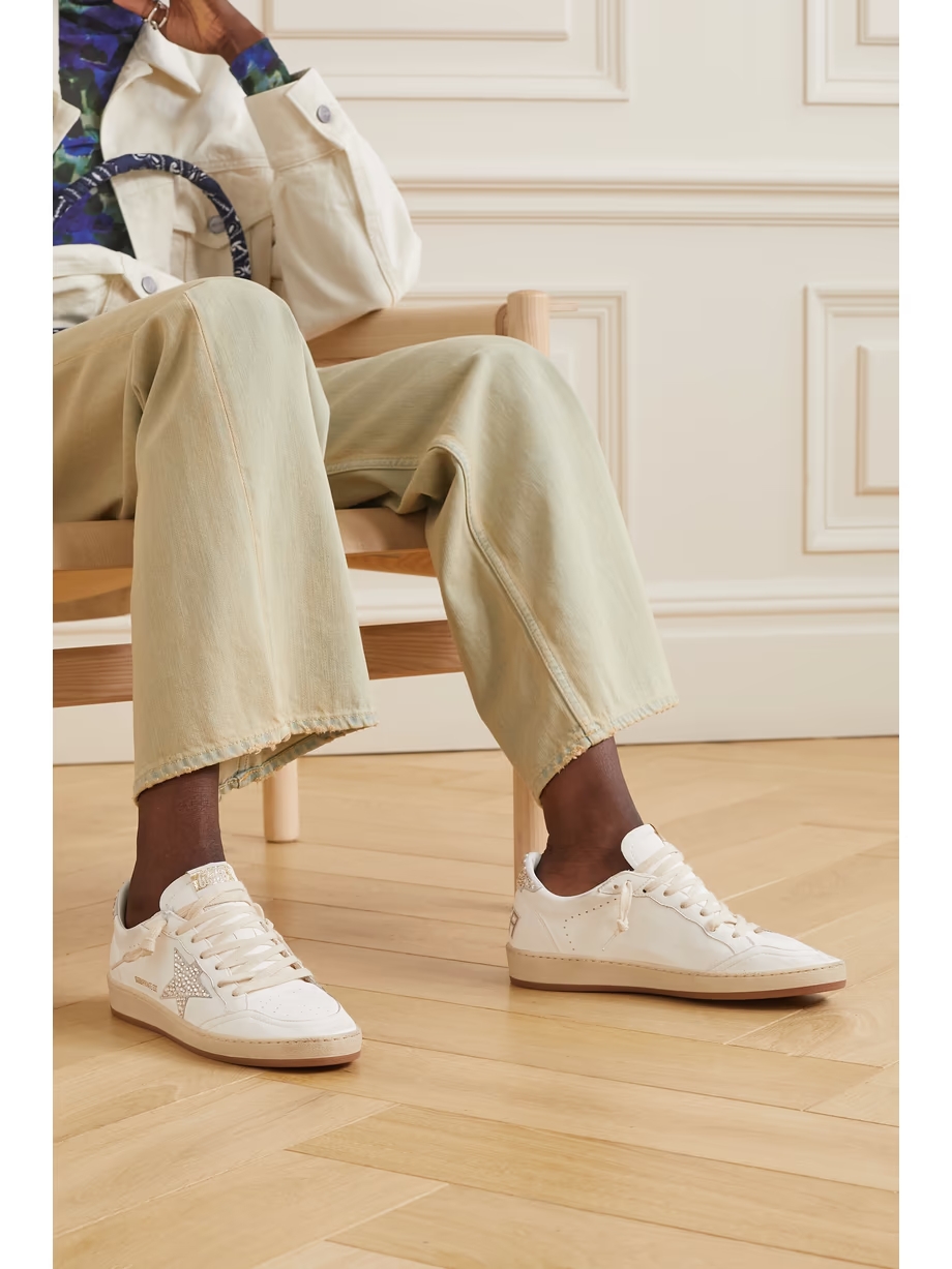 Ball Star shearling-lined embellished distressed leather sneakers Ball Star shearling-lined embellished distressed leather sneakers
