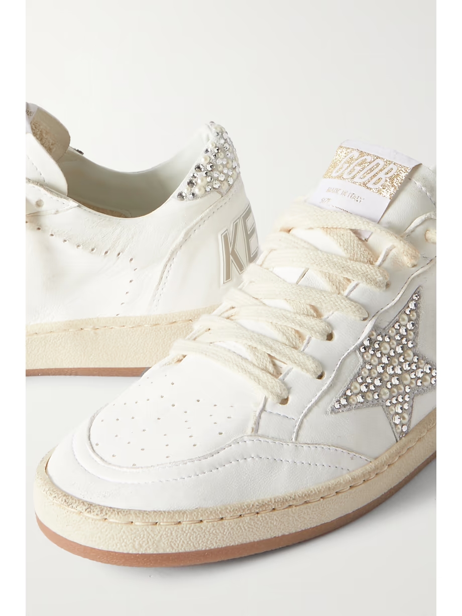 Ball Star shearling-lined embellished distressed leather sneakers Ball Star shearling-lined embellished distressed leather sneakers