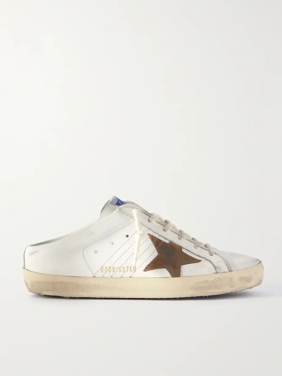 Super-Star Sabot distressed suede-trimmed leather slip-on sneakers Super-Star Sabot distressed suede-trimmed leather slip-on sneakers