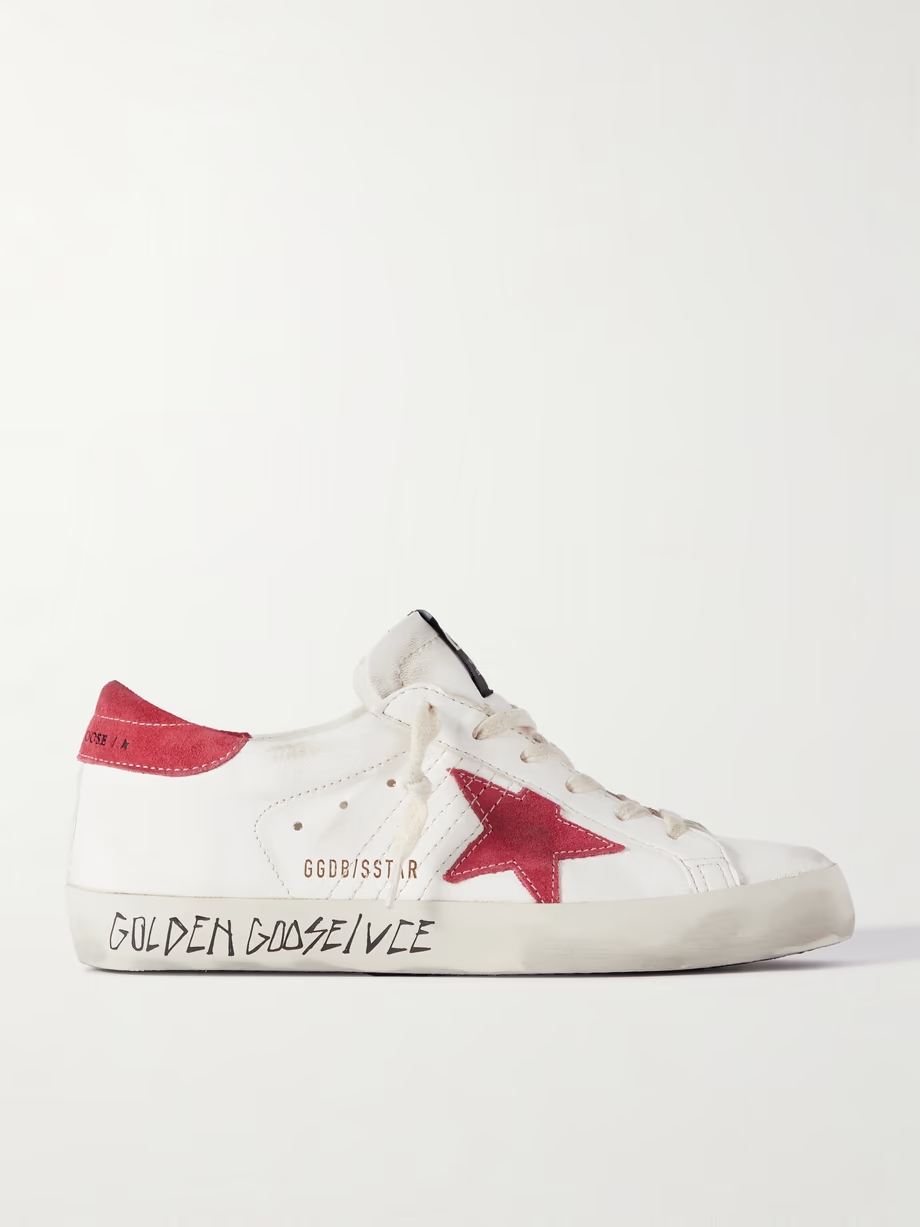 Super-Star suede-trimmed distressed leather sneakers Super-Star suede-trimmed distressed leather sneakers