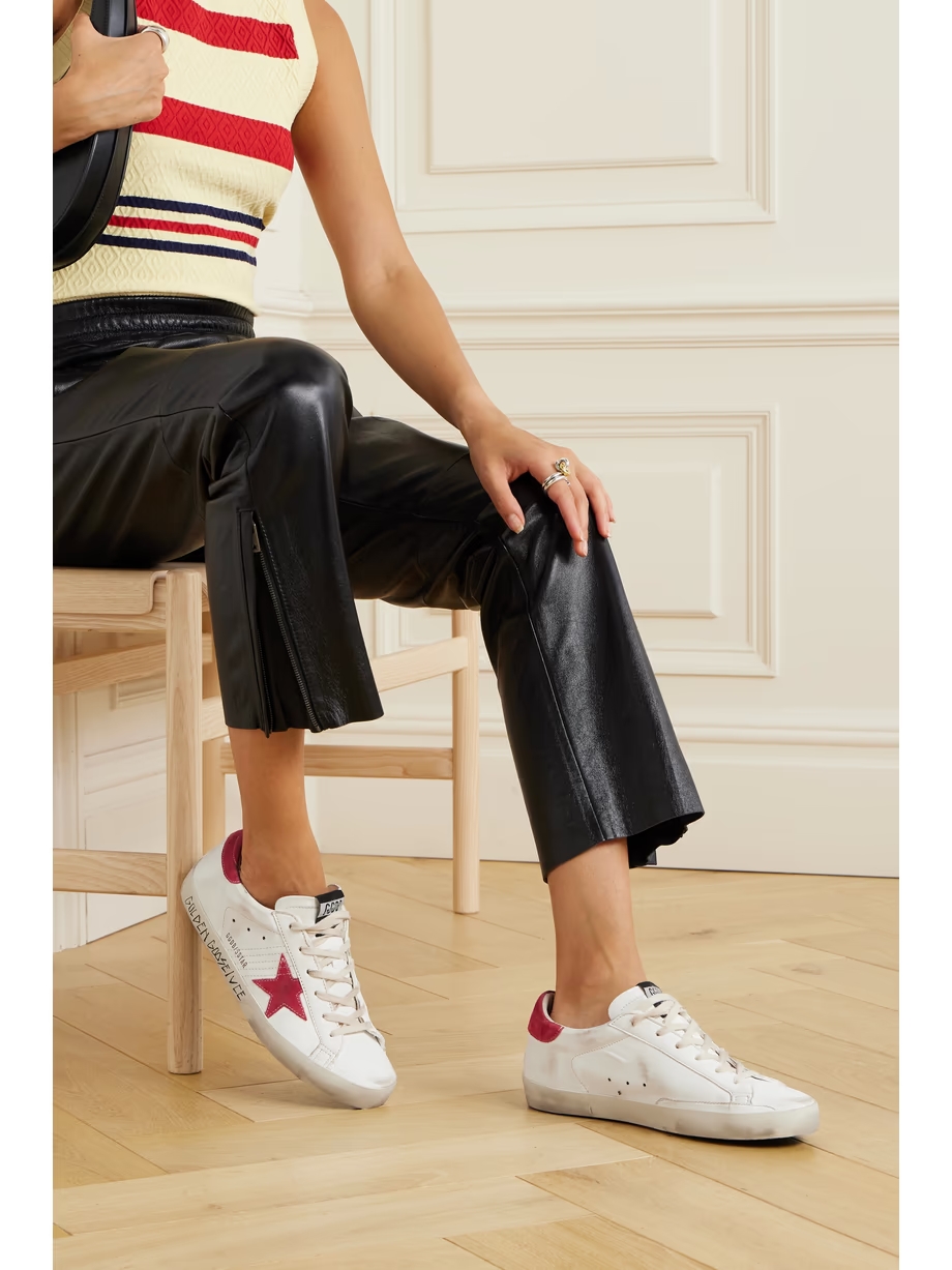 Super-Star suede-trimmed distressed leather sneakers Super-Star suede-trimmed distressed leather sneakers