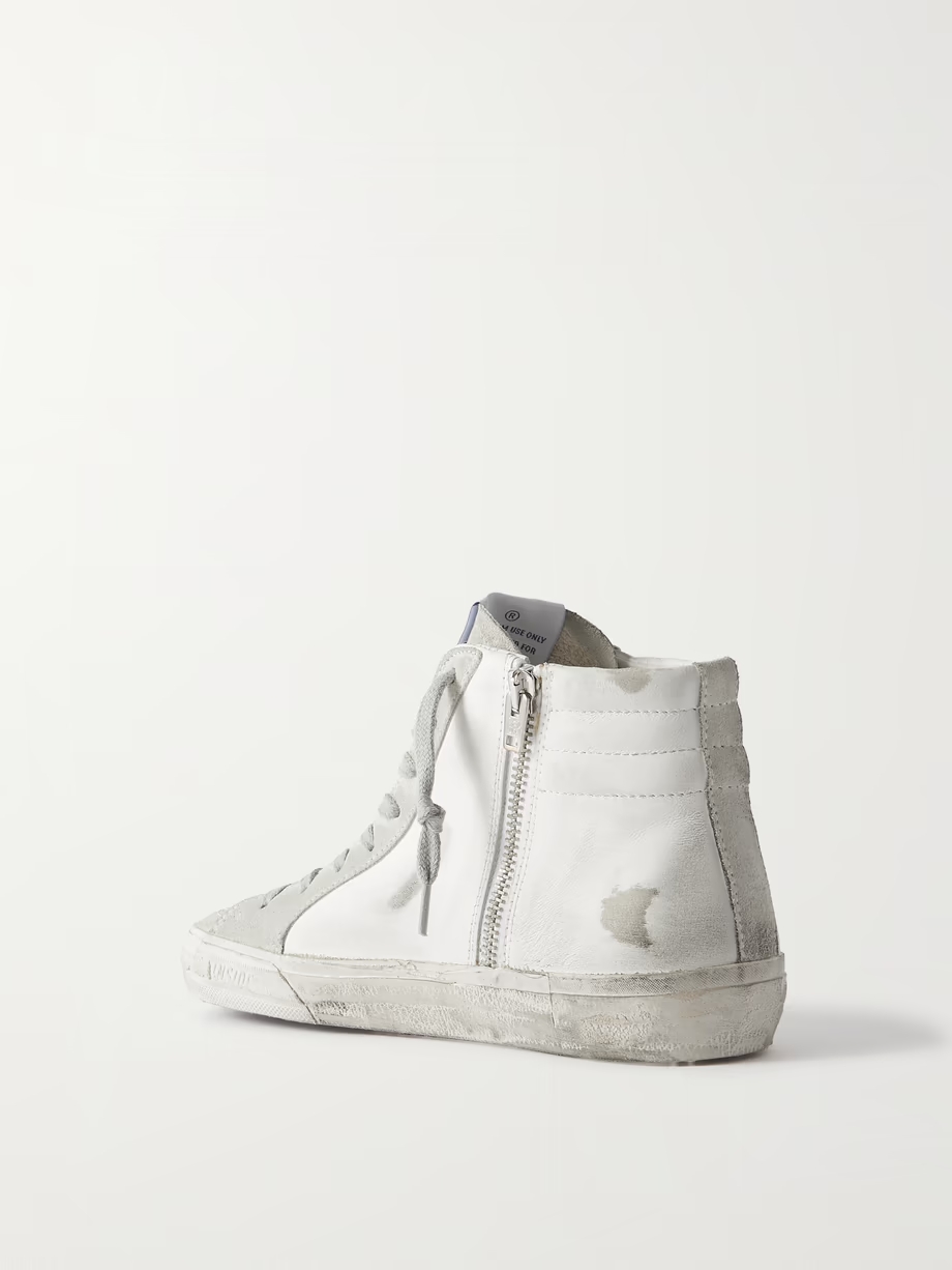Slide distressed suede and leather high-top sneakers Slide distressed suede and leather high-top sneakers