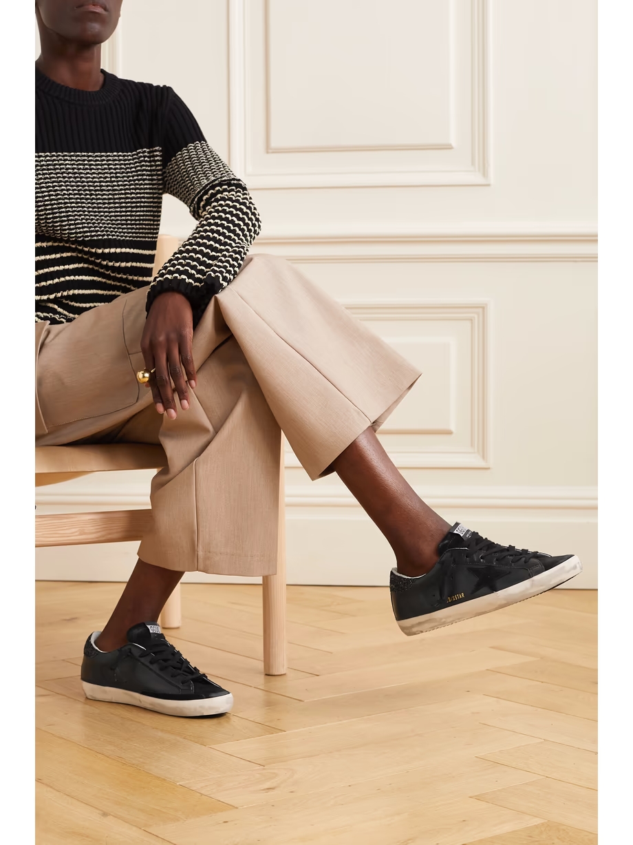 Super-Star distressed glittered leather and suede sneakers Super-Star distressed glittered leather and suede sneakers