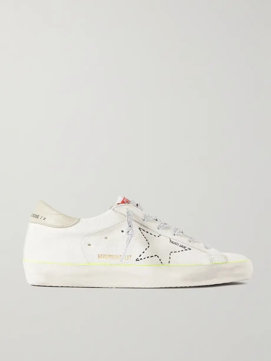 Superstar distressed embroidered textured-leather sneakers Superstar distressed embroidered textured-leather sneakers