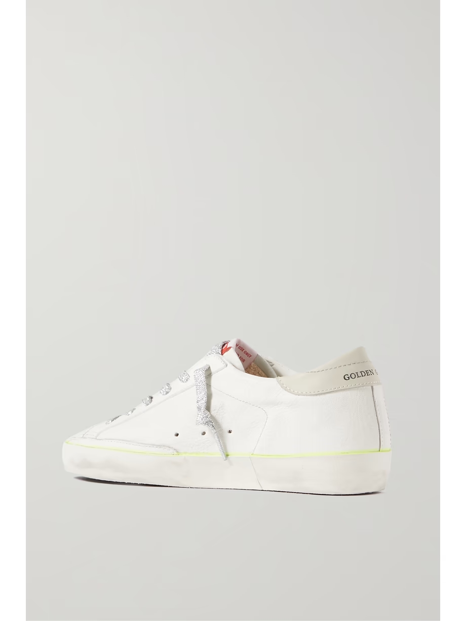 Superstar distressed embroidered textured-leather sneakers Superstar distressed embroidered textured-leather sneakers