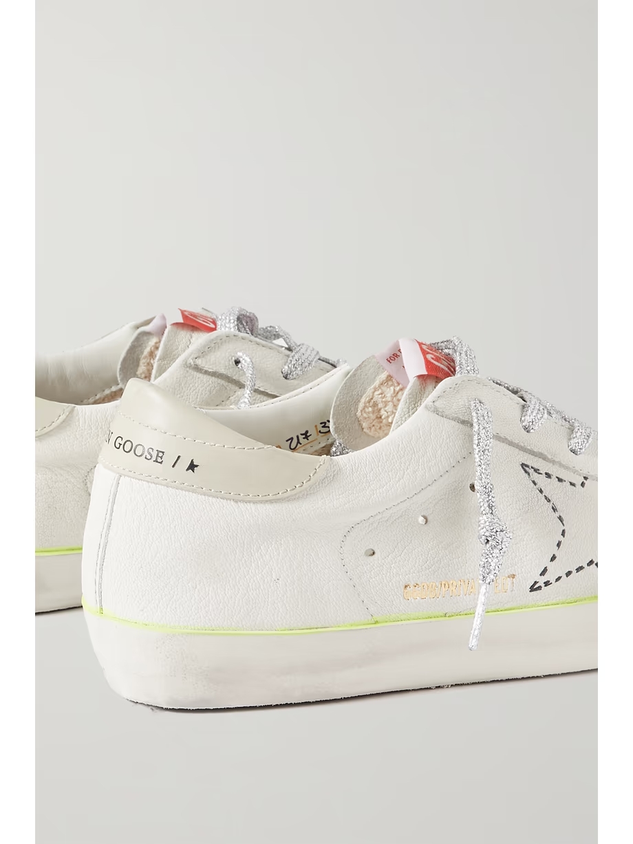 Superstar distressed embroidered textured-leather sneakers Superstar distressed embroidered textured-leather sneakers