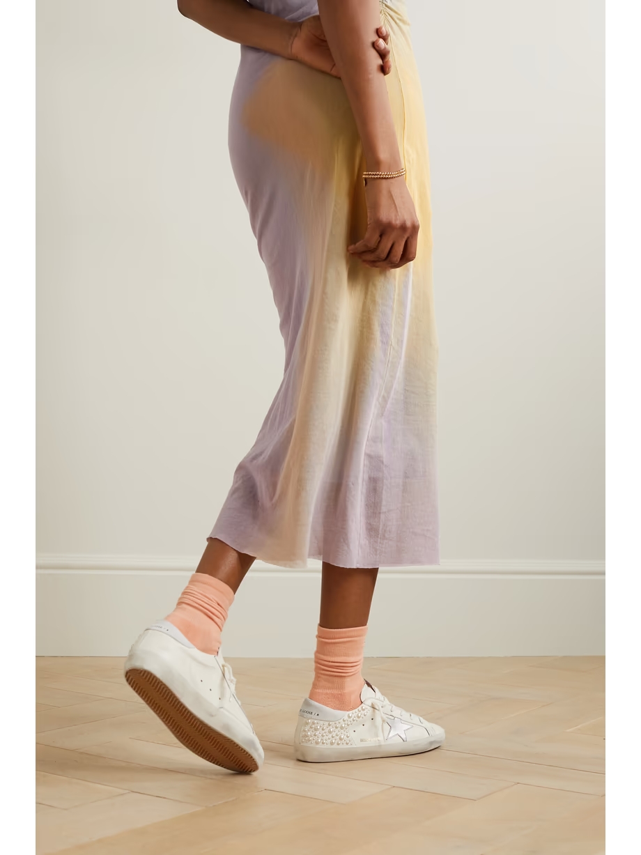 Superstar pearl-embellished distressed leather sneakers Superstar pearl-embellished distressed leather sneakers