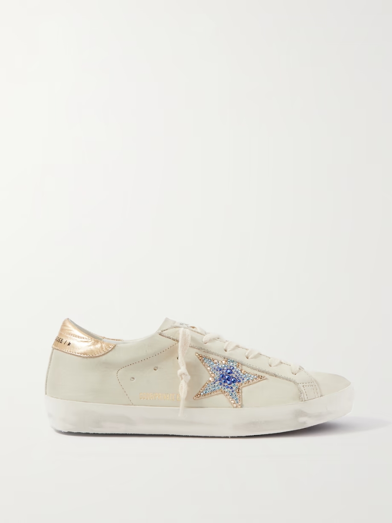 Superstar crystal-embellished distressed leather sneakers Superstar crystal-embellished distressed leather sneakers