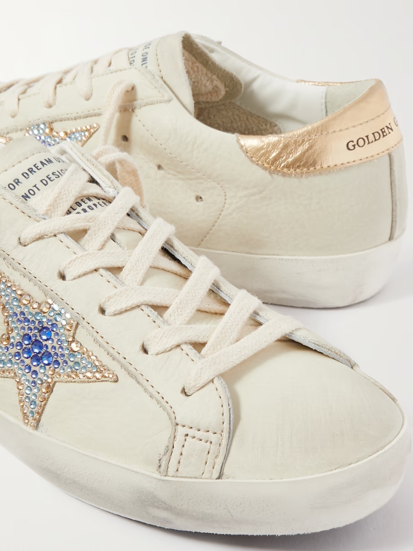 Superstar crystal-embellished distressed leather sneakers Superstar crystal-embellished distressed leather sneakers