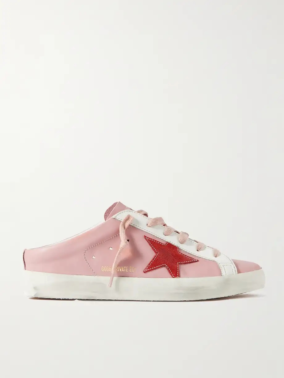 Super-Star Sabot distressed suede-trimmed leather slip-on sneakers Super-Star Sabot distressed suede-trimmed leather slip-on sneakers