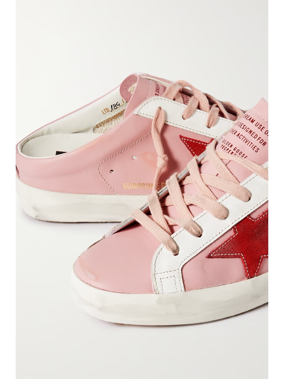 Super-Star Sabot distressed suede-trimmed leather slip-on sneakers Super-Star Sabot distressed suede-trimmed leather slip-on sneakers
