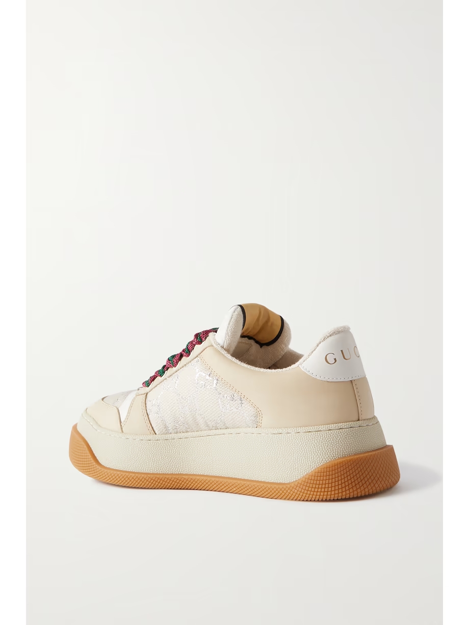 Screener rubber, leather and metallic canvas-jacquard sneakers Screener rubber, leather and metallic canvas-jacquard sneakers
