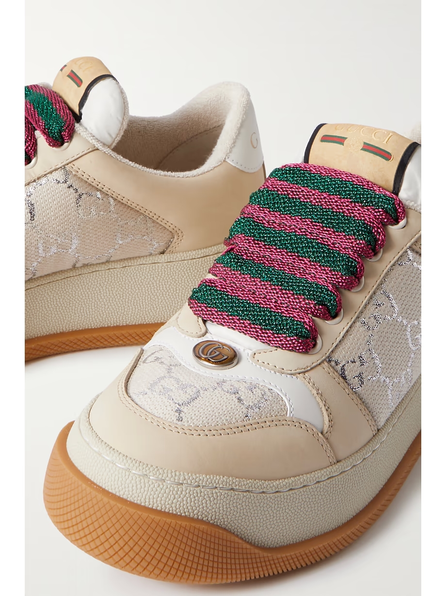 Screener rubber, leather and metallic canvas-jacquard sneakers Screener rubber, leather and metallic canvas-jacquard sneakers