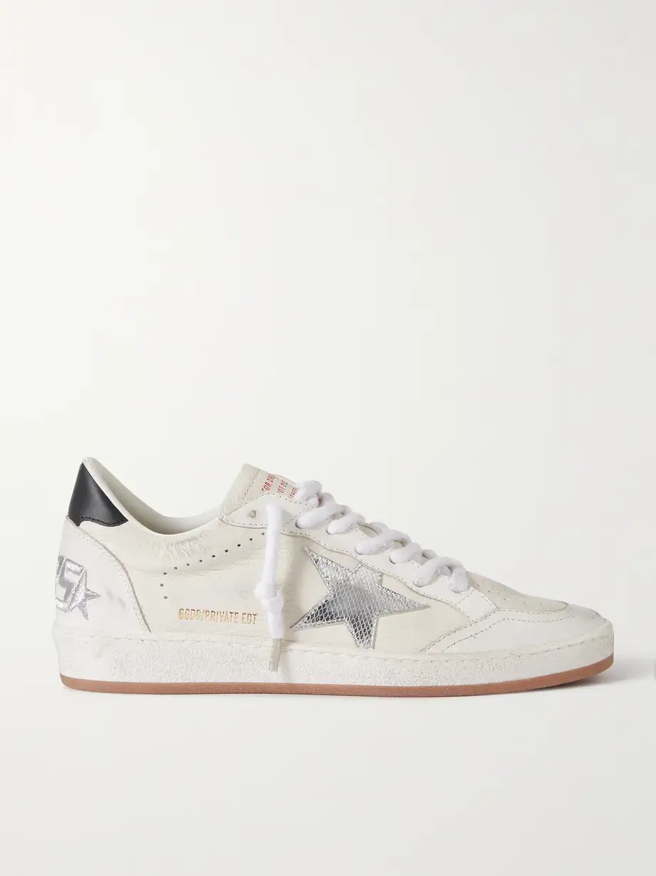 Ball Star distressed metallic-trimmed leather sneakers Ball Star distressed metallic-trimmed leather sneakers