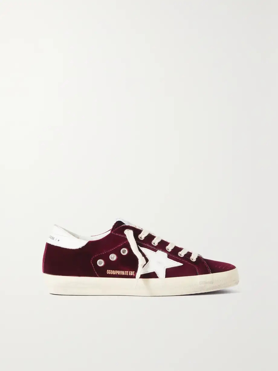 Super-Star distressed leather-trimmed velvet sneakers Super-Star distressed leather-trimmed velvet sneakers