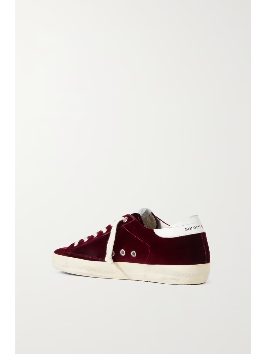 Super-Star distressed leather-trimmed velvet sneakers Super-Star distressed leather-trimmed velvet sneakers