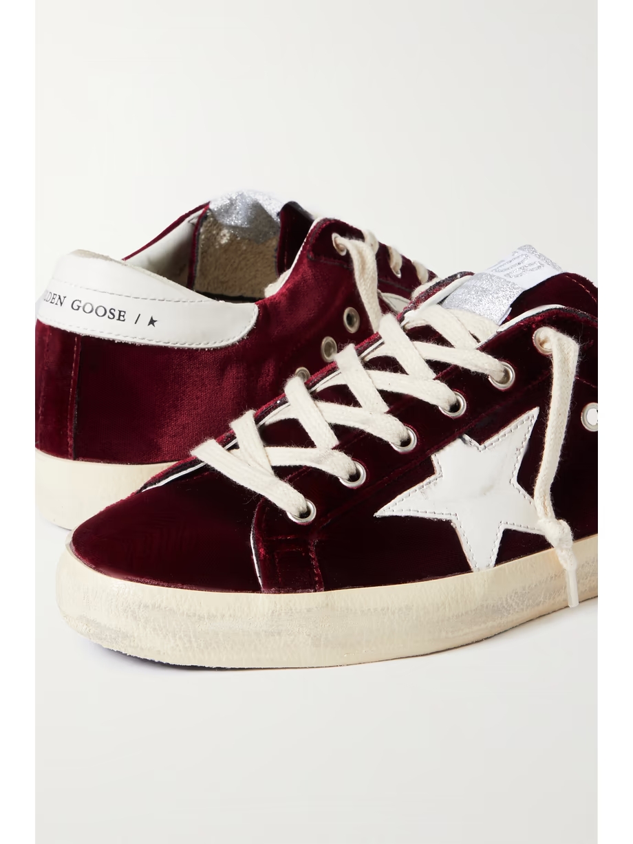Super-Star distressed leather-trimmed velvet sneakers Super-Star distressed leather-trimmed velvet sneakers