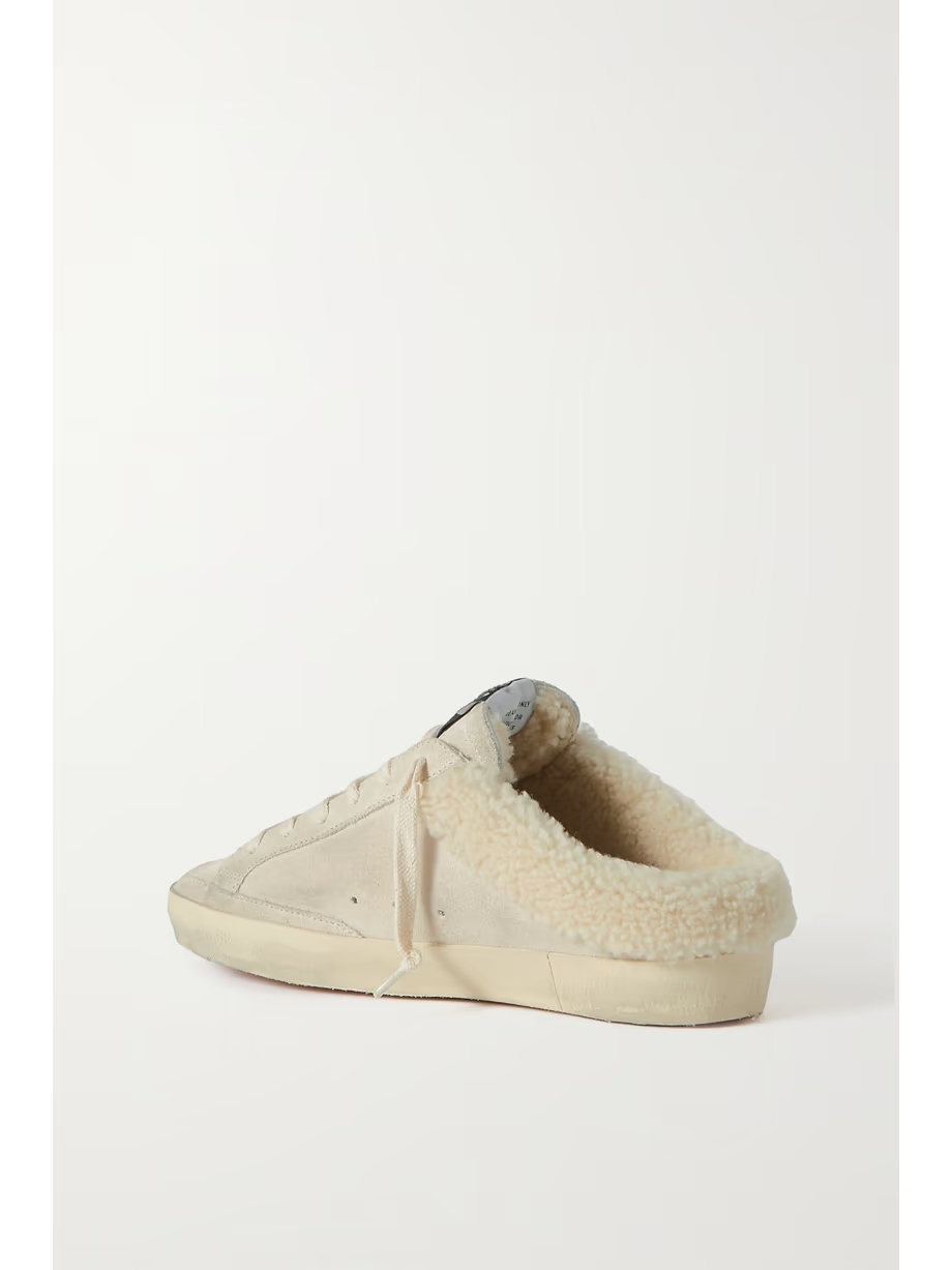 Super-Star Sabot shearling-lined distressed leather-trimmed suede slip-on sneakers Super-Star Sabot shearling-lined distressed leather-trimmed suede slip-on sneakers