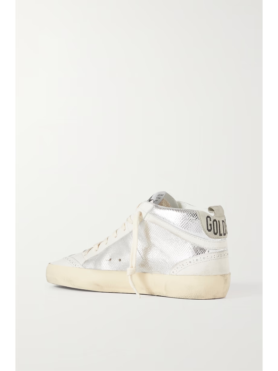 Mid Star distressed suede-trimmed metallic snake-effect leather sneakers Mid Star distressed suede-trimmed metallic snake-effect leather sneakers