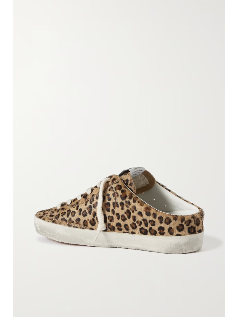Super-Star Sabot distressed leopard-print calf hair slip-on sneakers Super-Star Sabot distressed leopard-print calf hair slip-on sneakers