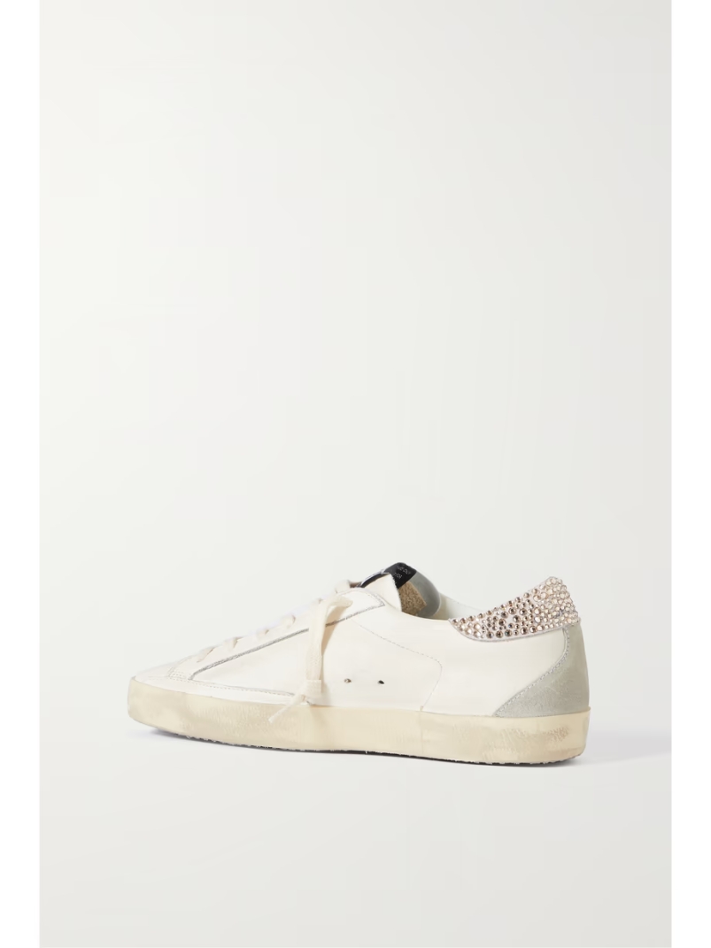 Super-Star crystal-embellished velvet-trimmed distressed leather sneakers Super-Star crystal-embellished velvet-trimmed distressed leather sneakers