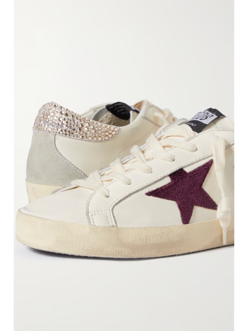 Super-Star crystal-embellished velvet-trimmed distressed leather sneakers Super-Star crystal-embellished velvet-trimmed distressed leather sneakers