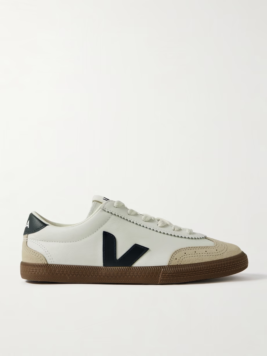 Volley suede-trimmed leather sneakers Volley suede-trimmed leather sneakers