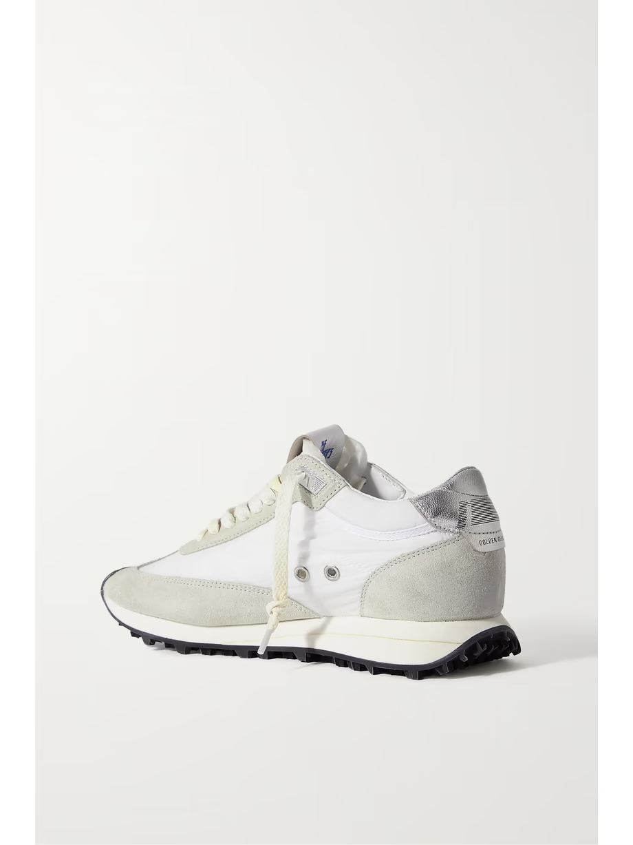 Running Marathon distressed leather-trimmed shell and suede sneakers Running Marathon distressed leather-trimmed shell and suede sneakers