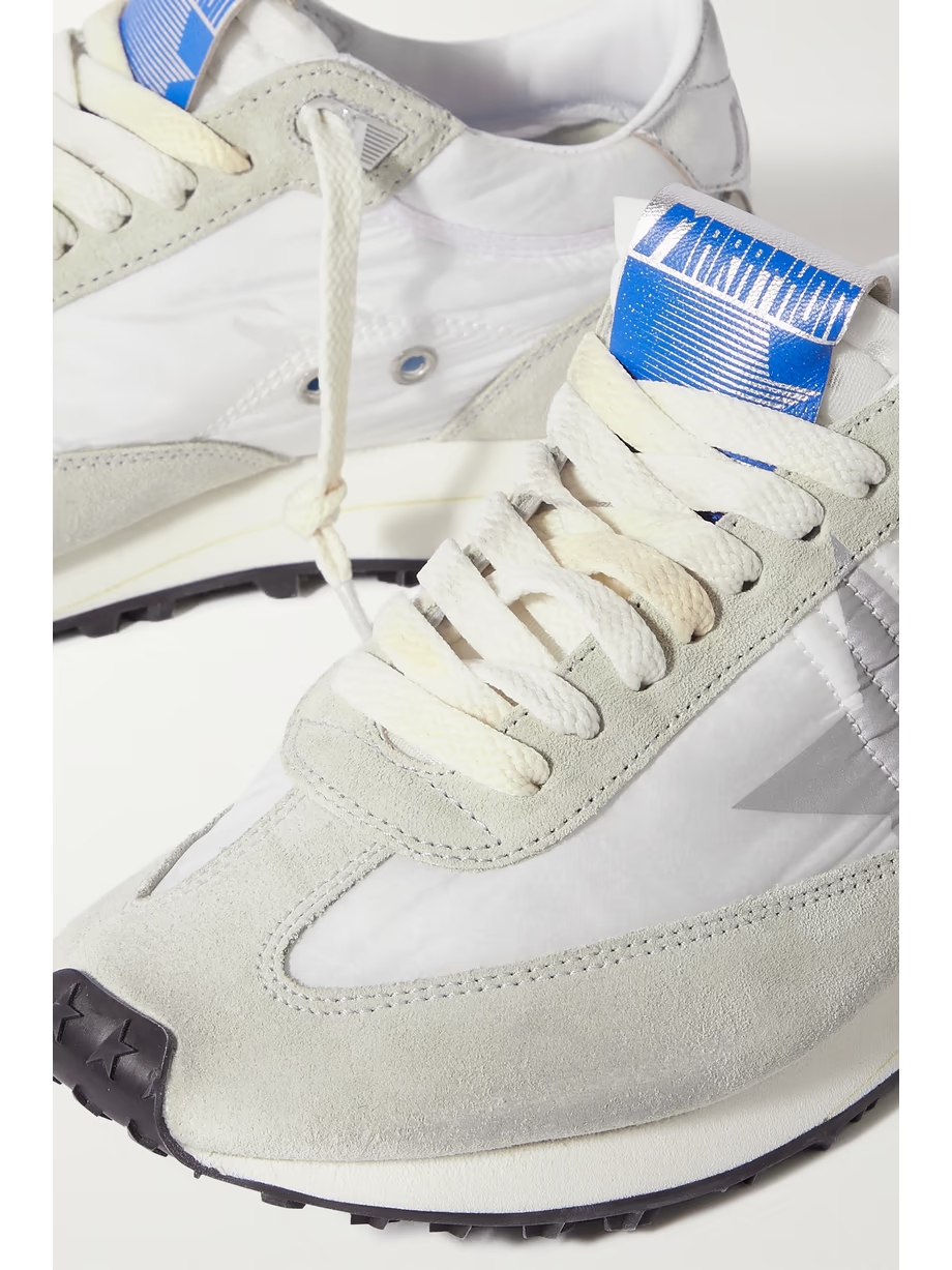 Running Marathon distressed leather-trimmed shell and suede sneakers Running Marathon distressed leather-trimmed shell and suede sneakers