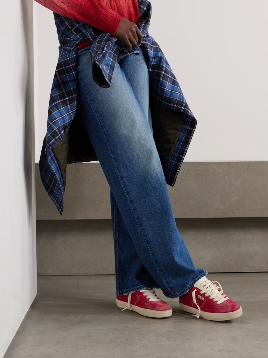 Soul-Star distressed leather-trimmed suede sneakers Soul-Star distressed leather-trimmed suede sneakers