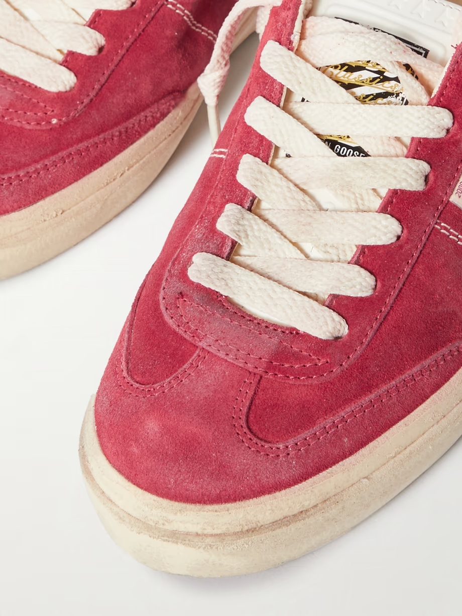 Soul-Star distressed leather-trimmed suede sneakers Soul-Star distressed leather-trimmed suede sneakers