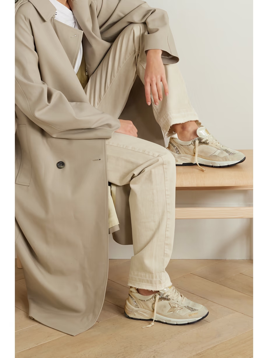 Dad-Star distressed glittered suede, mesh and metallic leather sneakers Dad-Star distressed glittered suede, mesh and metallic leather sneakers