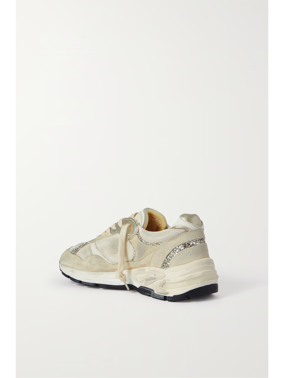 Dad-Star distressed glittered suede, mesh and metallic leather sneakers Dad-Star distressed glittered suede, mesh and metallic leather sneakers