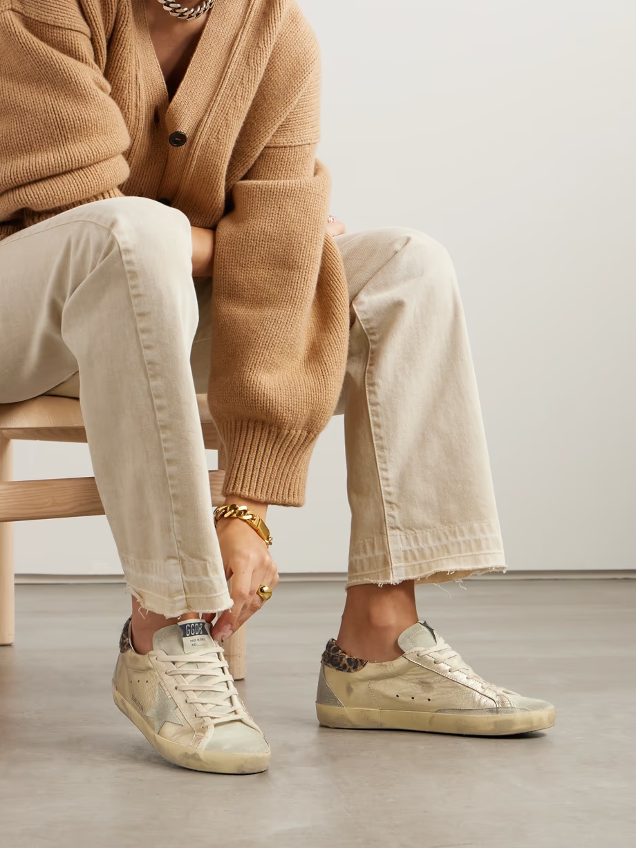 Super-Star calf hair and suede-trimmed distressed leather sneakers Super-Star calf hair and suede-trimmed distressed leather sneakers
