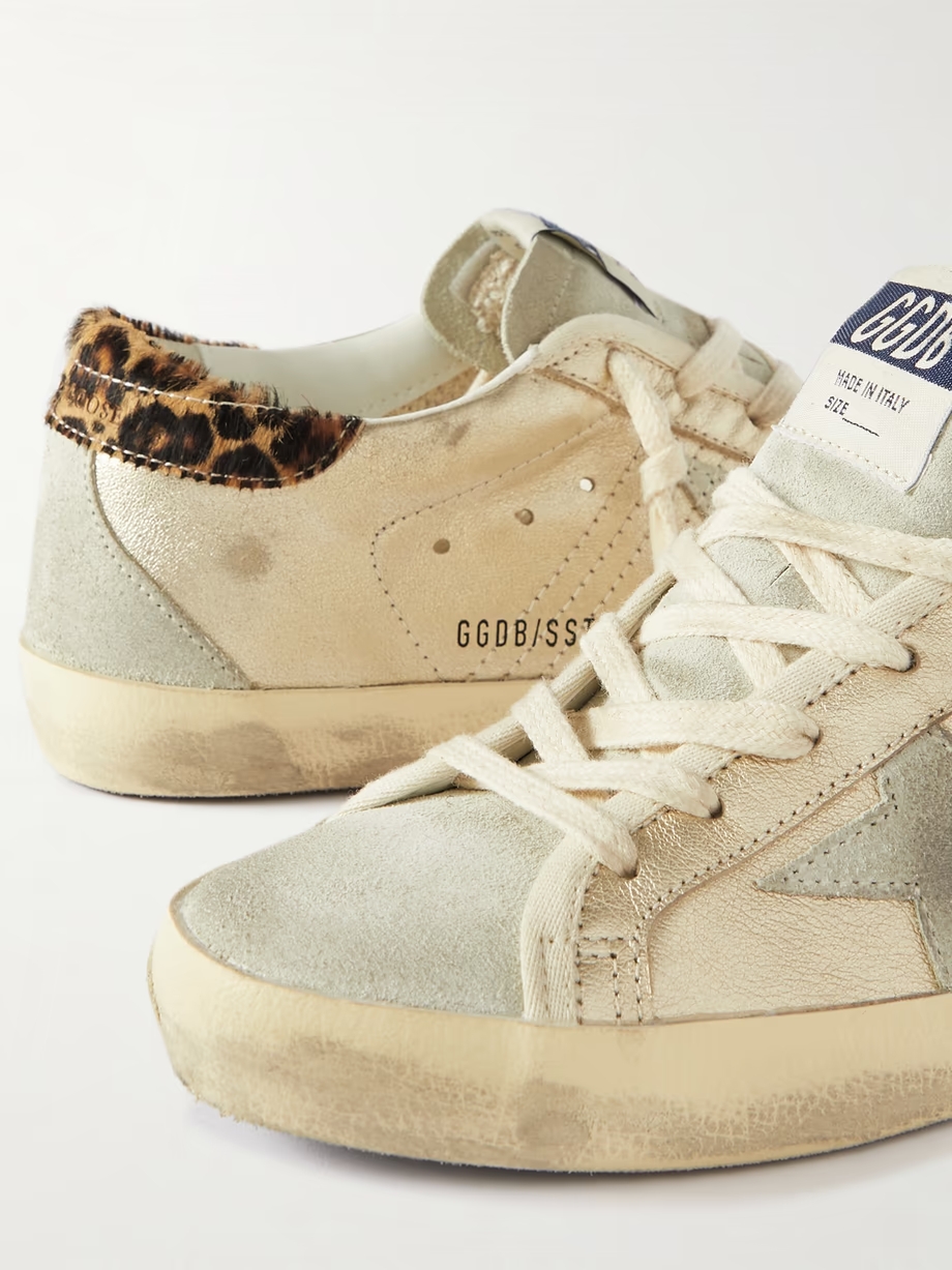 Super-Star calf hair and suede-trimmed distressed leather sneakers Super-Star calf hair and suede-trimmed distressed leather sneakers