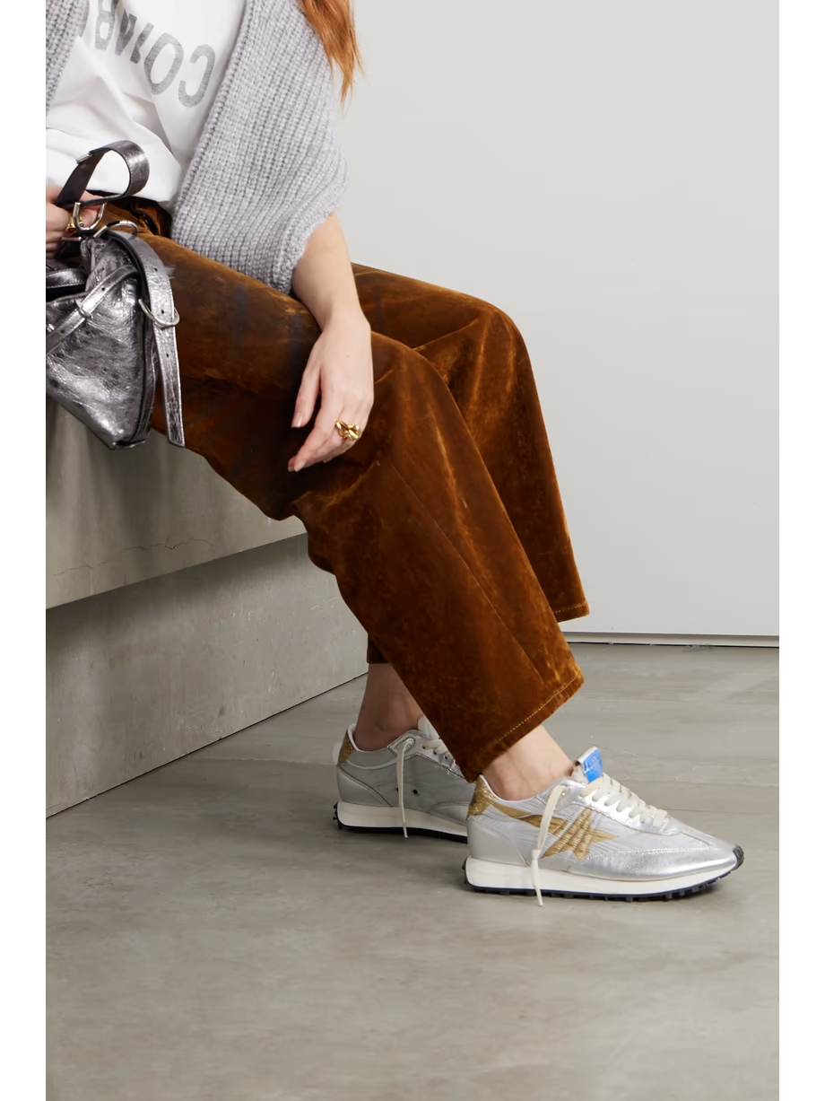 Running Marathon metallic leather-trimmed shell sneakers Running Marathon metallic leather-trimmed shell sneakers