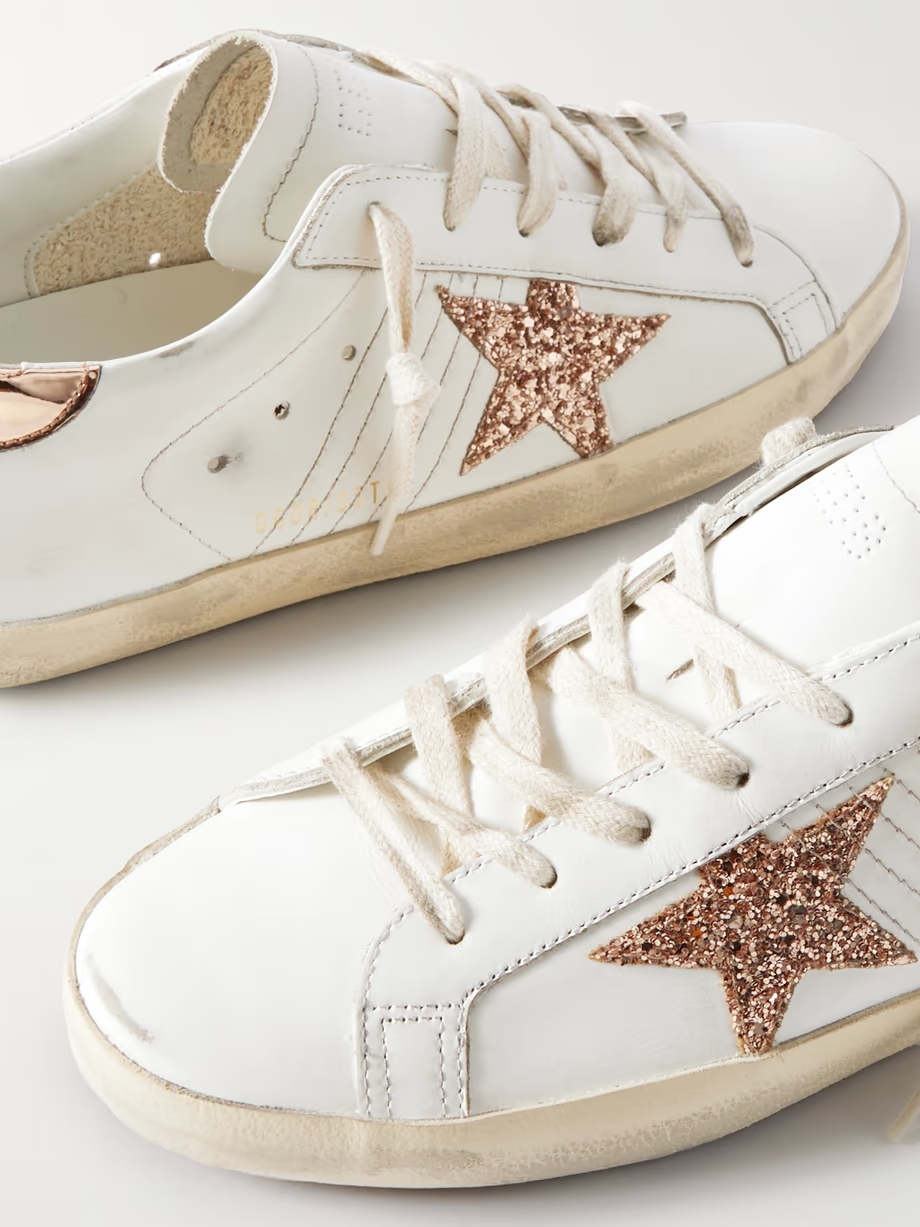 Super-Star distressed glittered leather sneakers Super-Star distressed glittered leather sneakers