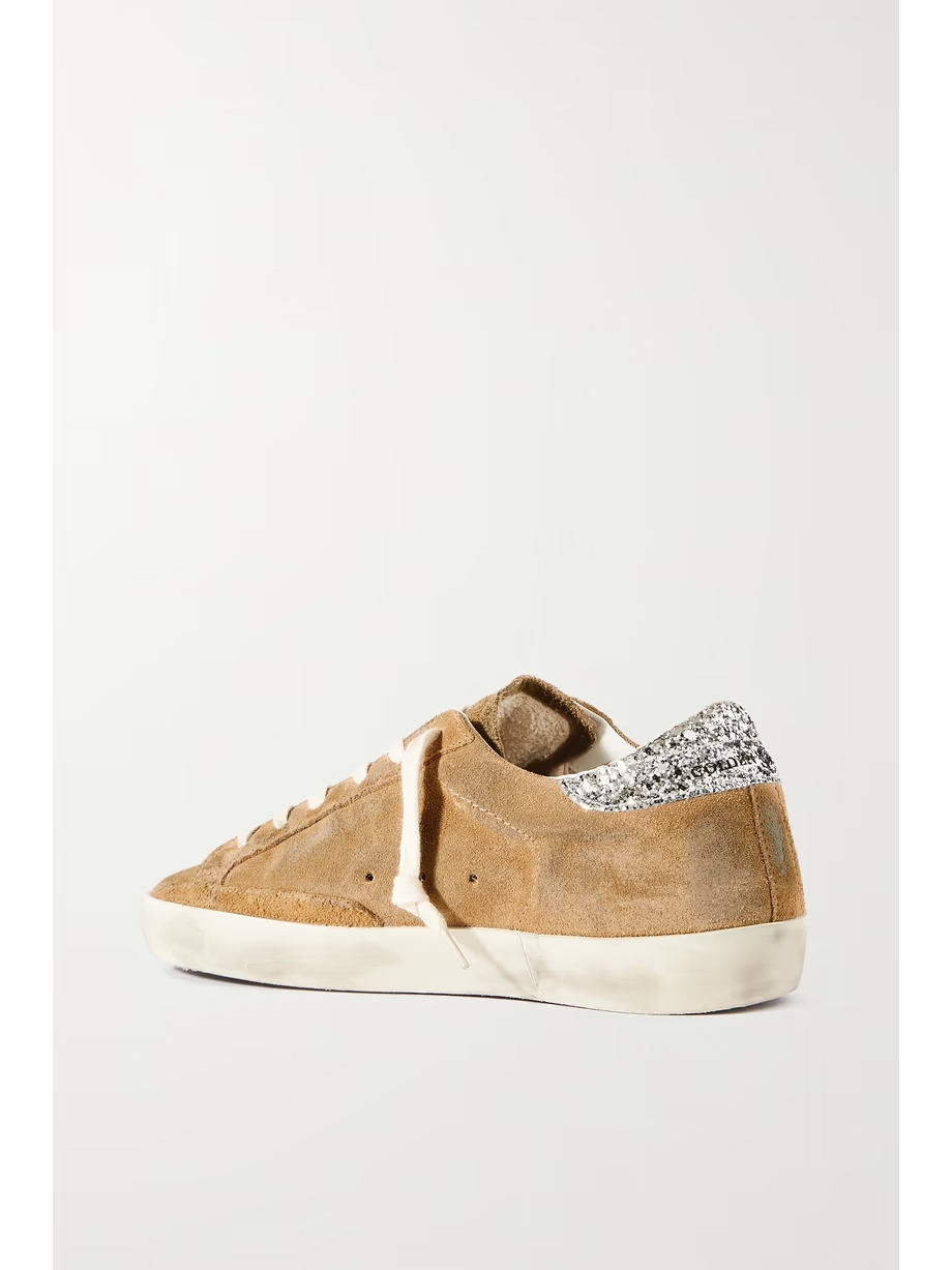 Super-Star distressed glittered leather-trimmed suede sneakers Super-Star distressed glittered leather-trimmed suede sneakers