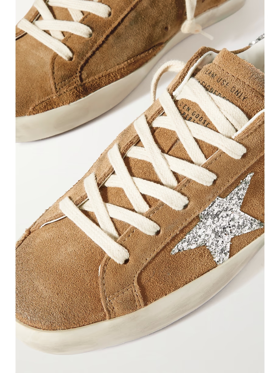 Super-Star distressed glittered leather-trimmed suede sneakers Super-Star distressed glittered leather-trimmed suede sneakers