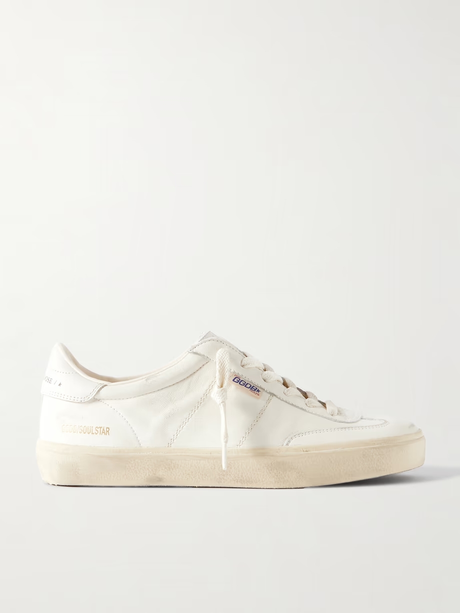 Soul-Star logo-print distressed leather sneakers Soul-Star logo-print distressed leather sneakers