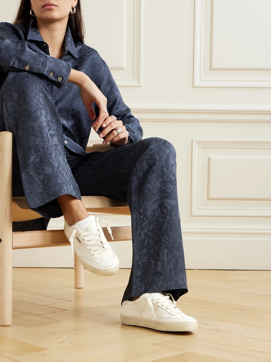 Soul-Star logo-print distressed leather sneakers Soul-Star logo-print distressed leather sneakers