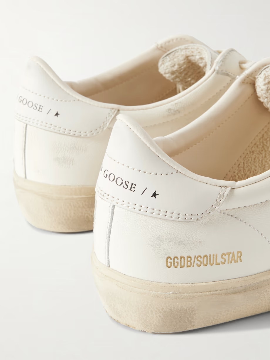 Soul-Star logo-print distressed leather sneakers Soul-Star logo-print distressed leather sneakers