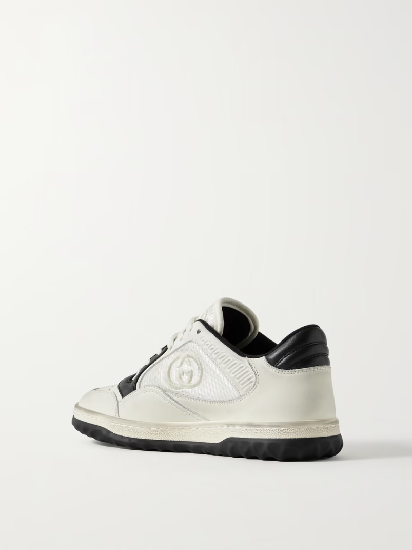 MAC80 distressed leather and embroidered ribbed-knit sneakers MAC80 distressed leather and embroidered ribbed-knit sneakers