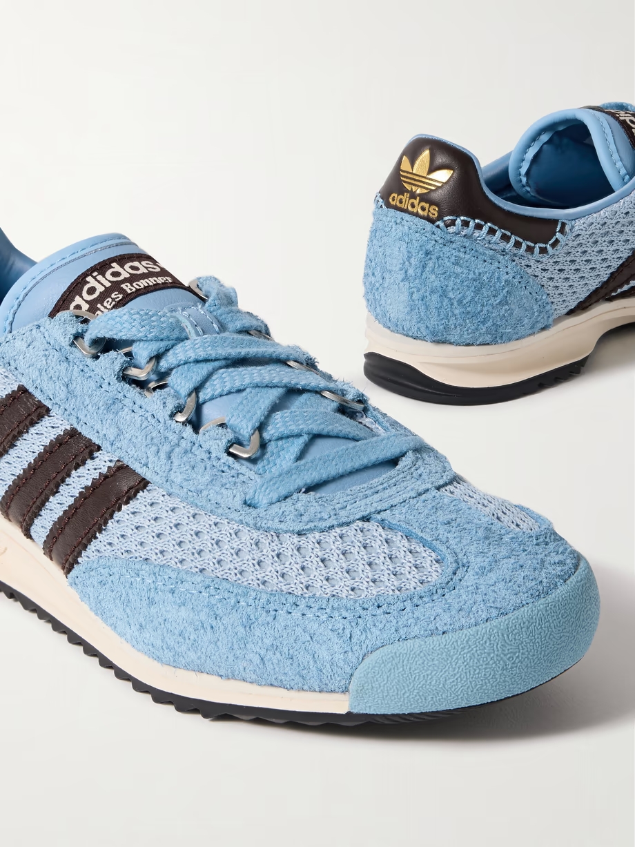 + Wales Bonner SL76 leather-trimmed brushed-suede and mesh sneakers + Wales Bonner SL76 leather-trimmed brushed-suede and mesh sneakers